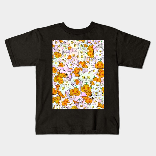 Cat halloween pumpkin pattern Kids T-Shirt by ArtDigitalWings